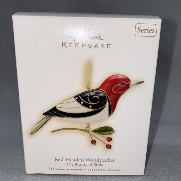 Hallmark 2016 Red-Headed Woodpecker Beauty of Birds Cloisonné Style Ornament - Picture 2 of 14